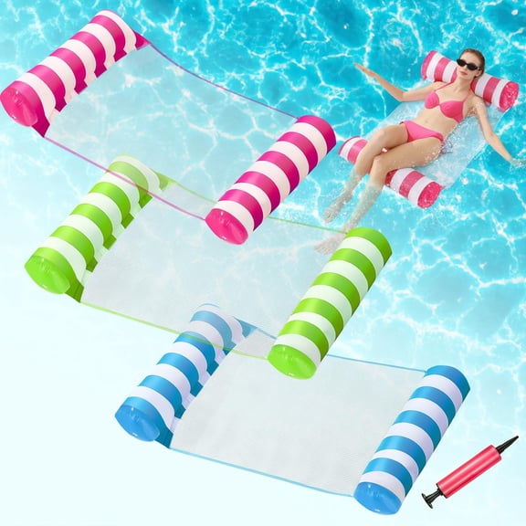 Inflatable Hammock Pool Floats, Multicolor 3 Pack, Adult Size for Swimming and Summer Lake Fun