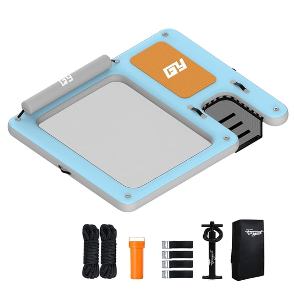 Inflatable Hammock & Ramp Floating Dock, 7.8 x 6.4 Ft Inflatable Floating Platform with Mesh, 700 LBS Load Capacity Lake Float with Boat Ramp for Pool Party, Fishing & Tanning