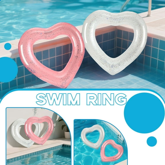 Inflatable Heart-Shaped Swim Ring, Glitter PVC Pool Float Tube, Large Rose Gold Swimming Circle for Adults, Summer Water Fun Accessory for Pool, Beach & Parties,A