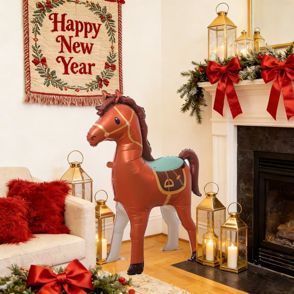 Inflatable Horse Balloon, Large 53.5x40 Inch Party Decoration, Sturdy Plastic Balloon for Birthday, Festive Event, and Holiday Decor, Classic Colors, Single Pack