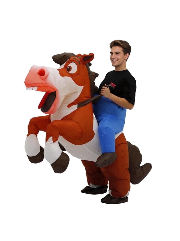 Inflatable Horse Costume Funny Blow up Riding Horse Mascot Suit for Adult Halloween Cosplay