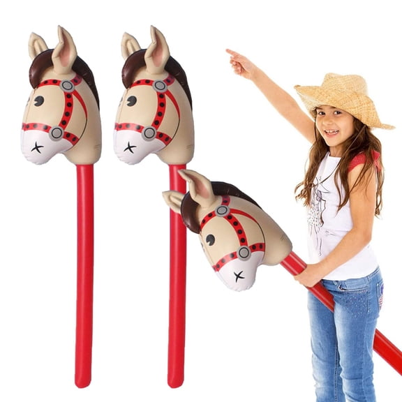 Inflatable Horse Head Stick, 37-Inch Pony Costume Prop, Stick Horse for Home & Birthday Party Decorations Supplies, Animal Theme Event Gift