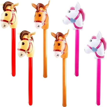 [Inflatable Horsehead Stick] 6pcs Inflatable Stick Horse - Horsehead Stick Balloon - for Theme Birthday Party Packs Party Decoration Supply