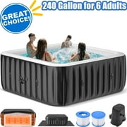 Inflatable Hot Tub 73"x73"x25", 4-6 Person Large Square Outdoor Spa Blow Up Hottubs with 130 Bubble Jets, Blow Up Air Hot Tub with Heater Pump, Insulated Cover, 2 Filter Cartridges