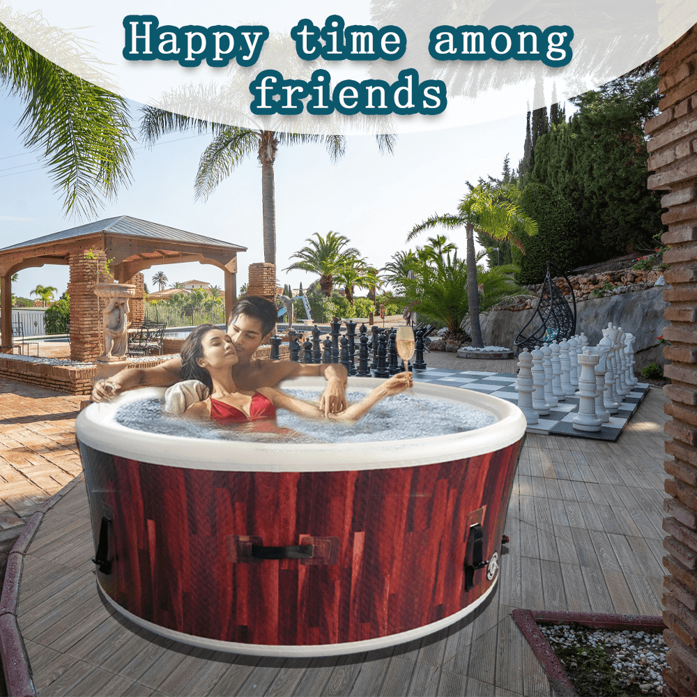 Inflatable Hot Tub Spa, Portable Outdoor Jacuzzi with Bubble Massage, 2-4 Person Capacity, Wood Grain Design for Backyard, Patio & Romantic Relaxation