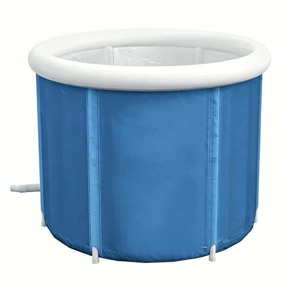 Inflatable Ice Bath Tub, 100 Gallon Portable Cold Plunge Tub with Thermal Cover, Hand Pump & Carry Bag, Dark Blue Plastic Ice Barrel for Muscle Recovery