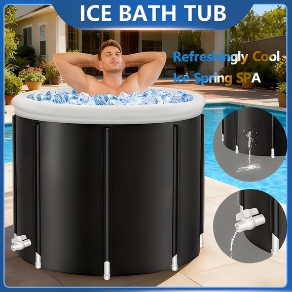 Ice Bath Tub for Adults - 100 Gallons Cold Plunge Tub with Insulated Cover, Inflatable Ice Bath for Recovery And Cold Water Therapy, Indoor Outdoor Use, (Foot Pump Or Air Pump Shipped Ran