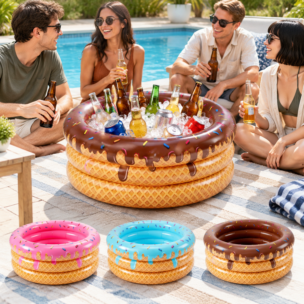 Inflatable Ice Cream Cooler, Portable Beverage Bucket with Waffle Cone ...