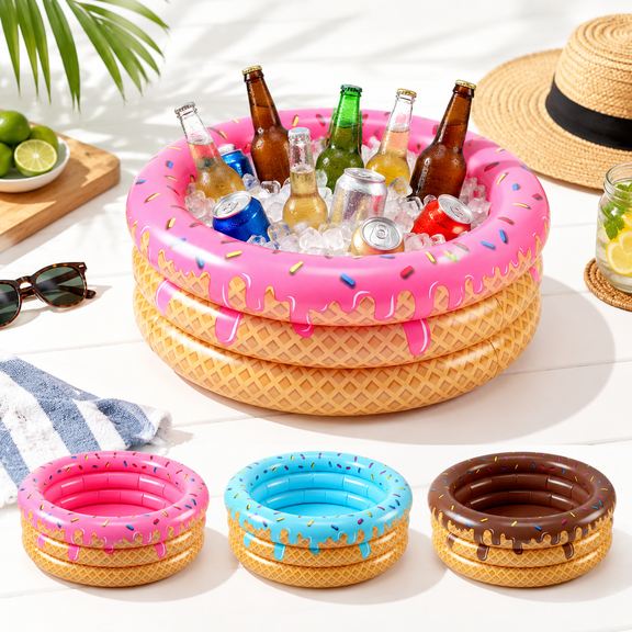 Inflatable Ice Cream Cooler, Portable Beverage Holder for Summer Parties and Gatherings