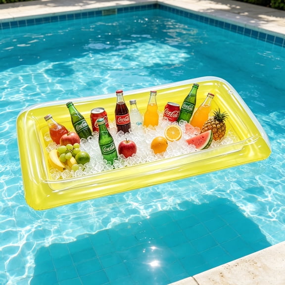 Inflatable Ice Serving Buffet Bar with Drain Plug Swimming Pool Floating Serving Cooler for Party Picnic Camping Tray Drinks,Yellow