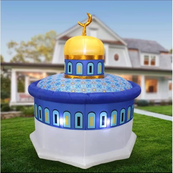 Inflatable Islamic 6FT Ramadan Kareem Blue Mosque. Ramadan Blow Up Yard Decorations for Home Holiday Party Indoor, Outdoor, Yard, Garden, Lawn Decor. with LED Lights. Dome of The Rock