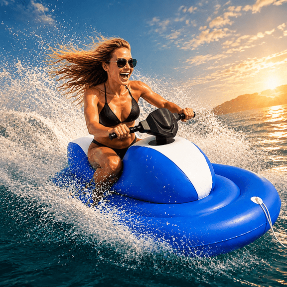 Inflatable Jet Ski Float with Motor, 2026 New Electric Pool Float, Rechargeable Electric Water Scooter, Portable Single Rider Pool Float | Forward Reverse Control for Lakes and Calm Water