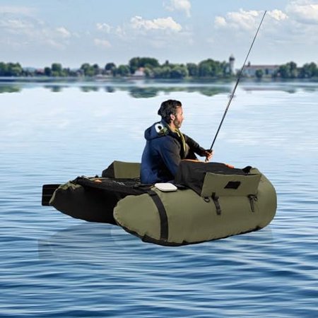 Inflatable Kayak Set, 1-Person Portable Outdoor Fishing Boat with Adjustable Shoulder Straps, Inflatable Fishing Boat for Lakes and Rivers, 286.6 lbs Weight Capacity, Green