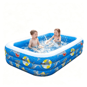 WaterCube Inflatable Kiddie Pool Shark Pattern 3-Ring Rectangular BPA-Free 9.8 x 5.7 x 1.8