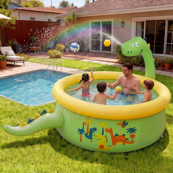 Inflatable Kiddie Pool Splash Pads for Toddlers Kids Splash Pads with Sprinkler Outdoor Blow up Mat Baby Dinosaur Play Swimming Pool for Backyard Garden, 69 x 24 in