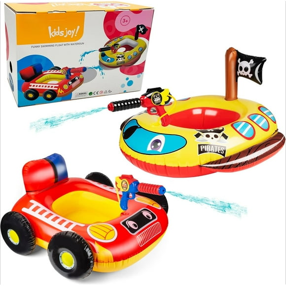 Inflatable Kids Pool Floats with Water Gun, Pool Toys for Kids Ages 4-8, Blow Up Toddler Pool Floats, Swimming Pool Game Toys, Fire Truck and Pirate Ship Floaties for Boys Girls and Child