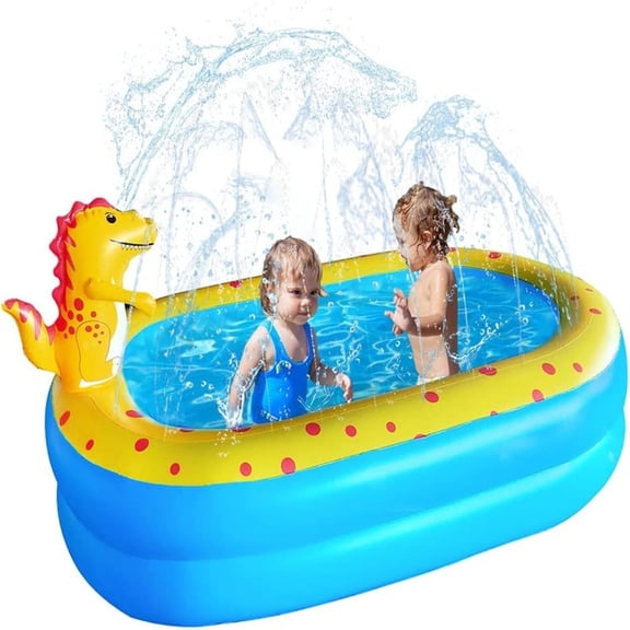 Inflatable Kids' Pool with Fun Dinosaur Theme and Water Spray Feature, Backyard Inflatable Pool Perfect for Kids' Summer Water Play, 67" x 41" x 32"
