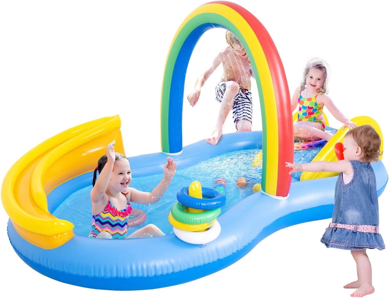 Inflatable Kids Pool with a Slide and Water Spray Features, Perfect for Outdoor Backyard Gardens