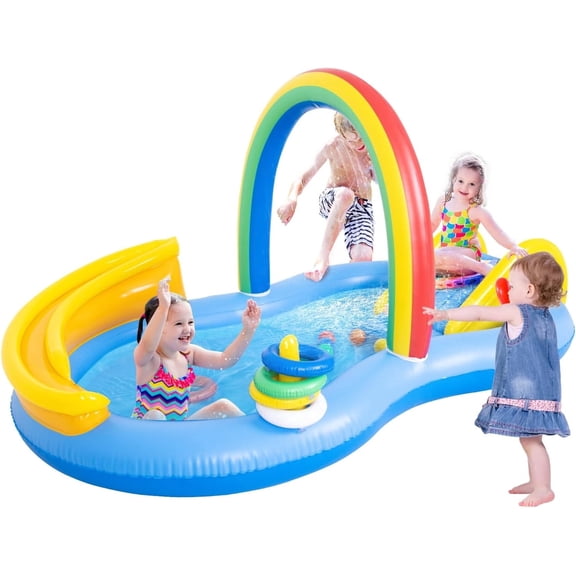 Inflatable Kids Pool with a Slide and Water Spray Features, Perfect for Outdoor Backyard Gardens