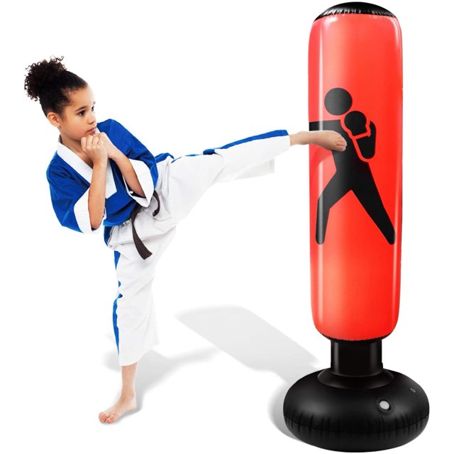 Inflatable Kids Punching Bag with Stand 63 Inch Tall Immediate Bounce