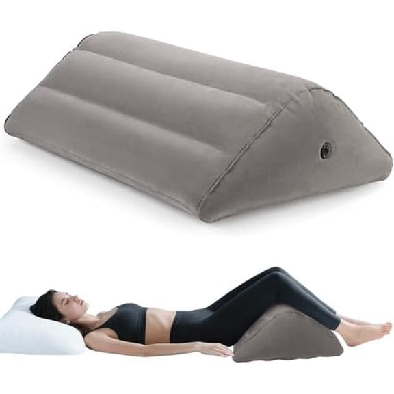 Inflatable Knee Wedge Pillow for Back Sleeping - Under Knee Pillow for Sleeping on Back, Comfortable Inflatable Leg Wedge Pillow, Blow up Triangle Pillow for Legs Bolster$$Bedding