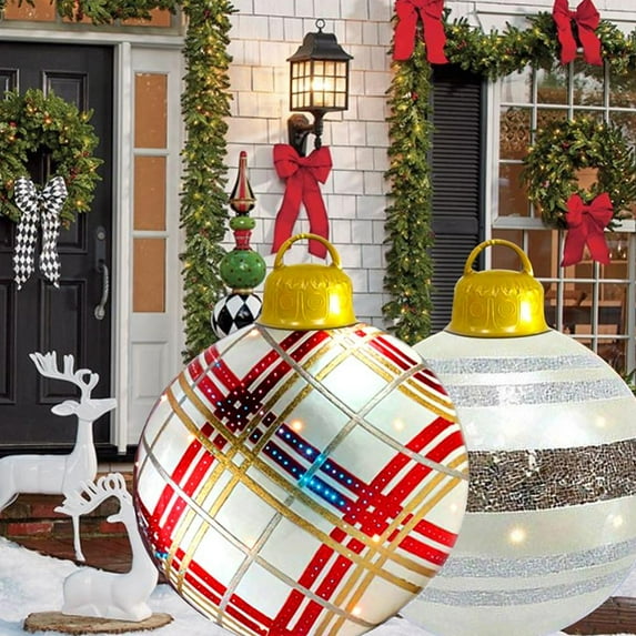 Inflatable Large Christmas Ball, 23.6" Giant PVC Outdoor Christmas Decoration Ball with Pump, Christmas Blow Up Balls Ornaments with Inflator, Holiday Outdoor Yard