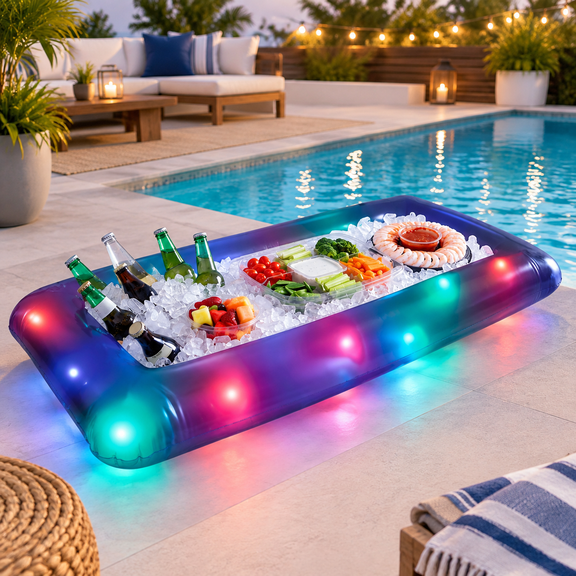 Inflatable Led Buffet Cooler 48 Inch Party Serving Tray Light Up Ice For Drinks Food Bbq Tailgate Picnic Waterproof Pvc Indoor Ou