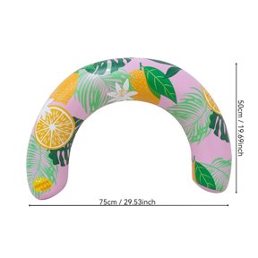 Inflatable Lemon & Tropical Leaf Print Pool Float, Adult Size Swimming Ring for Summer Beach Pool Party Water Fun