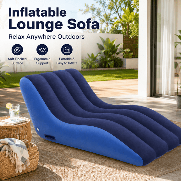 Inflatable Lounge Chair, Comfortable Flocked Air Sofa with Supportive Backrest, Portable Inflatable Lazy Chair for Living Room, Bedroom, Dorm, Camping, Patio and Outdoor Relaxation
