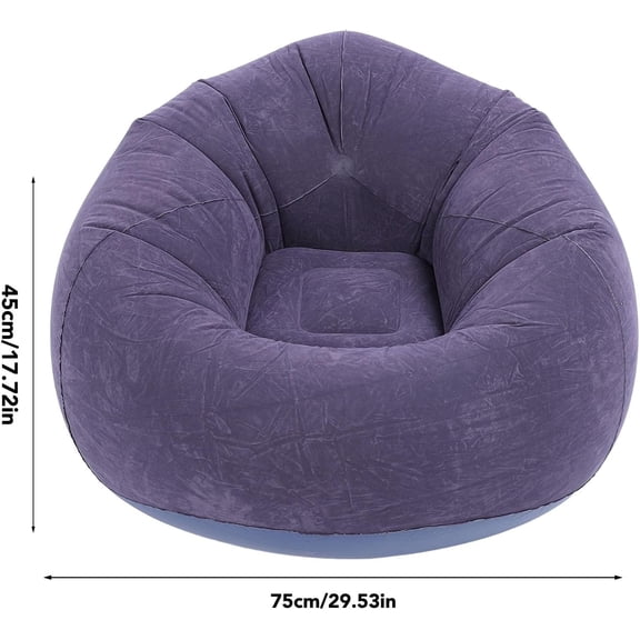 Inflatable Lounge Chair Dark Blue PVC Foldable Blow Up Sofa Soft Flocking Material Portable Camping Travel Bean Bag