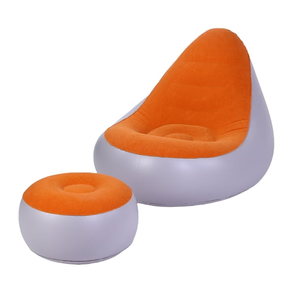 Inflatable Lounge with Foot Stool Blow Up Sofa Chair PVC Flocking Foldable for Home Camping Office Relax Outdoor