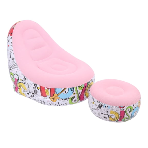Inflatable Lounger Air Chair Couch with Ottoman Foot Stool - Portable Folding Flocking Blow Up Sofa Bed for Camping Outdoor Lounge Room Decor, Pink, 10 in / 25.4 cm Mattress Height