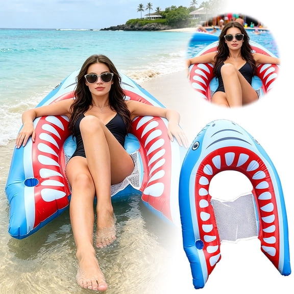 Inflatable Lounger,Shark Design Floating Lounger,Inflatable Mesh Pool Float Sofa Adult Lounger,for Beach Summer Travel Relaxation Sunbathing Tanning Family