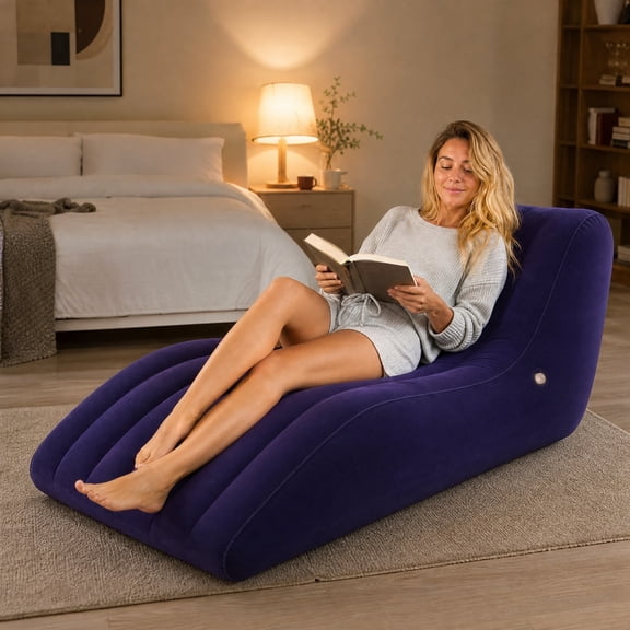 Inflatable Lounger Sofa, Oversized S Shape Air Sofa Ergonomic Flocked Lounge Chair Portable Air Bed, for Living Room Camping Beach Backyard Dorm Travel Indoor Outdoor Relaxation