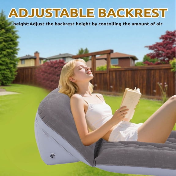 Inflatable Lounger with Adjustable Backrest Flocked PVC Portable Blow Up Sofa for Outdoor Beach Travel