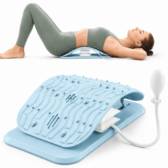 Inflatable Lumbar Decompression Device | Adjustable Back Stretcher with Manual Air Pump | Large Size for Lower Back Pain Relief, Sciatica & Muscle Tension | Blue