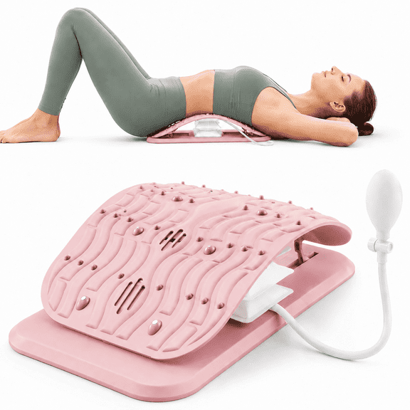 Inflatable Lumbar Decompression Device | Adjustable Back Stretcher with Manual Air Pump | Large Size for Lower Back Pain Relief, Sciatica & Muscle Tension | Pink