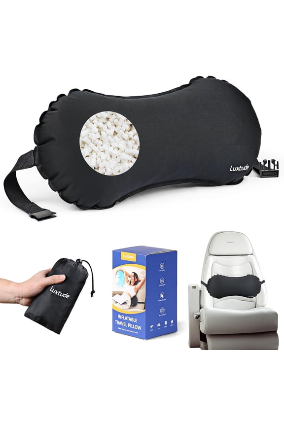 Inflatable Lumbar Pillow for Airplane Travel, Lumbar Support Pillow for Office Chair/Car, Self-Inflating Travel Airplane Pillows, Back Support Pillows for Reducing Back/Neck Pain