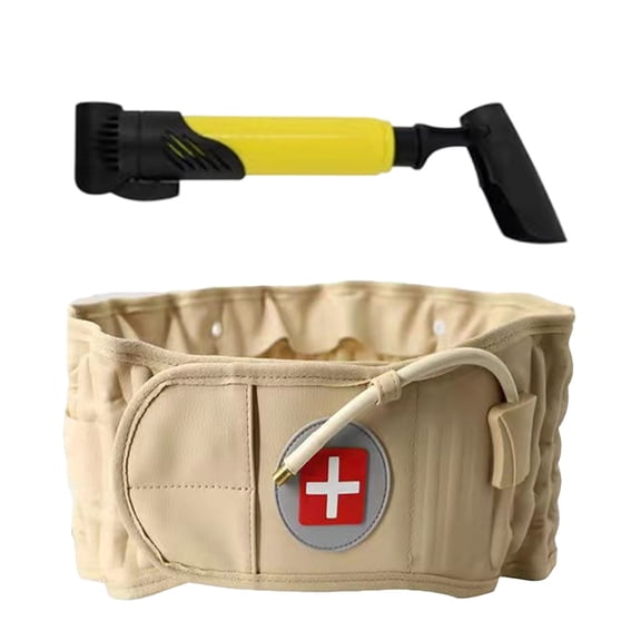 Inflatable Lumbar Support Belt, Fits 29" to 49" Waist Spinal Air Traction Brace, Ergonomic Double Compression Lower Back Pain Relief Wrap for Desk Workers, Khaki, bldnkj