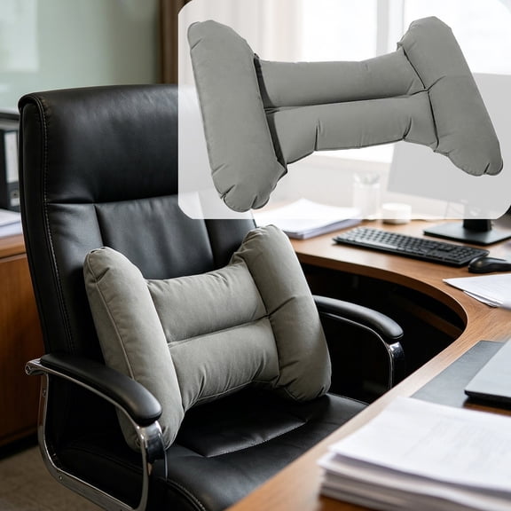 Inflatable Lumbar Support Pillow, Curved Ergonomic Design, Press-to-Inflate, for Office Chair, Car Driving, Camping Travel, Back Pain Relief Improve Posture
