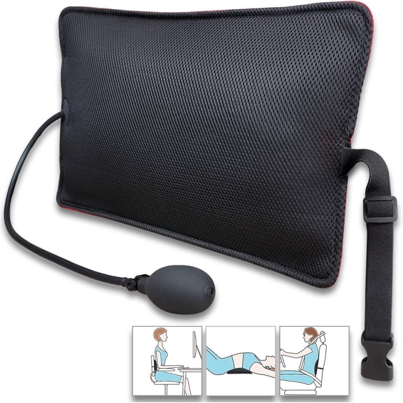 Inflatable Lumbar Support Pillow for Office Chair and Car Seat, Back Cushion with Air Pump Reducing Lower Pain
