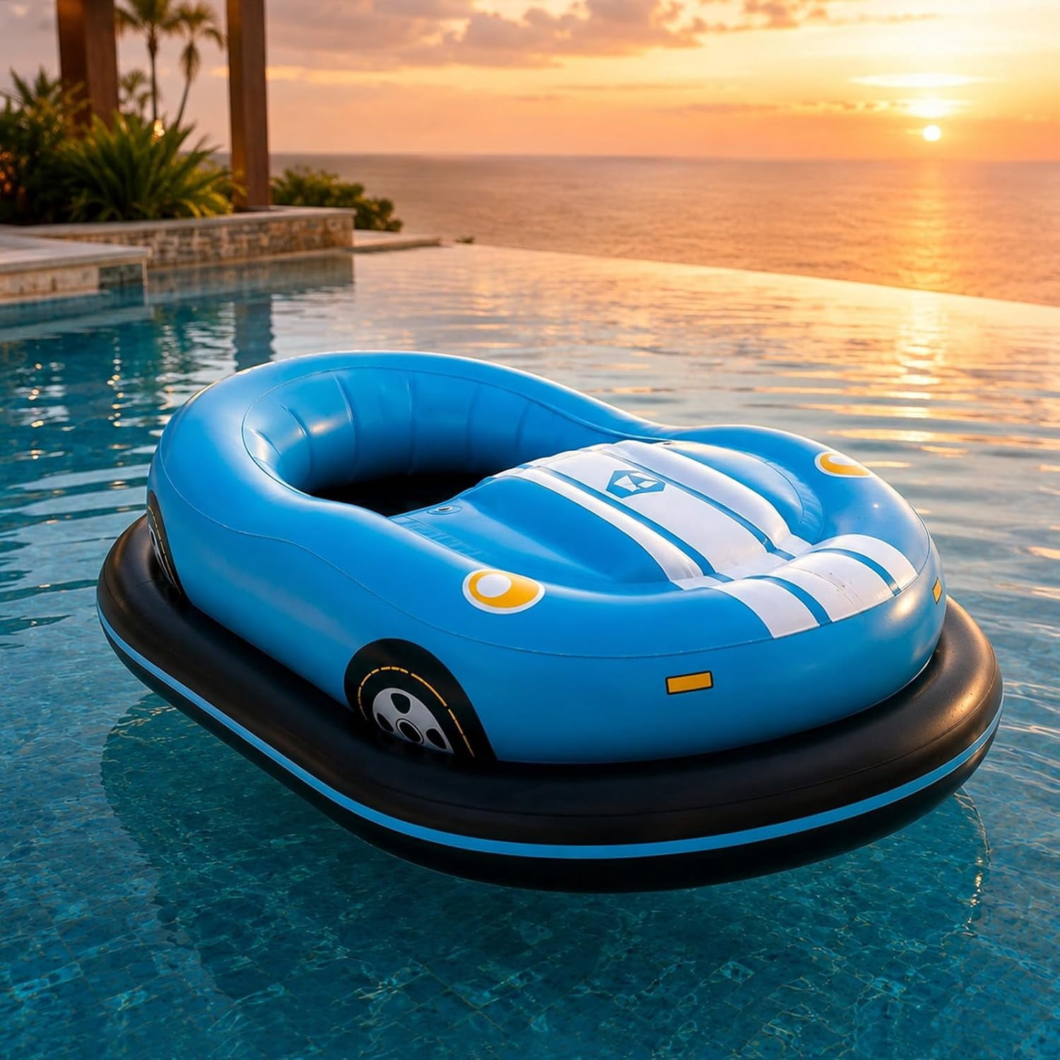 Inflatable Motorized Bumper Boats for Pool, Bumper Float with 46W Thruster, 360° Joystick Control, Equipped with 2 Rechargeable Batteries