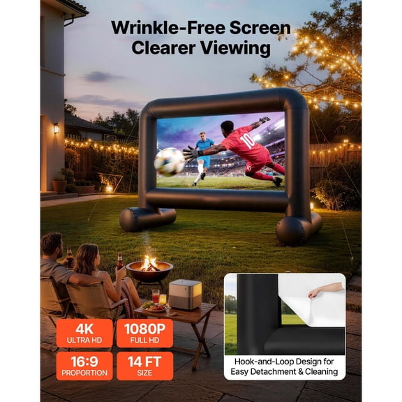 Inflatable Movie Screen, 14 ft Outdoor Inflatable Projection Screen with Portable Storage Bag, Front/Rear Projection, Easy Set Up, Blow Up Screen for Outdoor Backyard Movie Night, Theme Parties