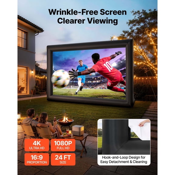 Inflatable Movie Screen, 24 ft Outdoor Inflatable Projection Screen with Portable Storage Bag, Front/Rear Projection, Easy Set Up, Blow Up Screen for Outdoor Backyard Movie Night, Theme Parties