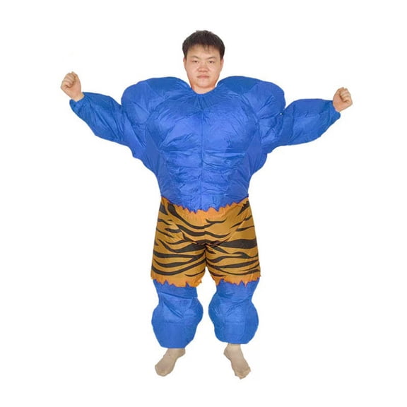 Inflatable Muscle Man Costume For Adults - Funny Strongman Party Outfit (Blue/Red),Height 4'11"-6'3",Blue