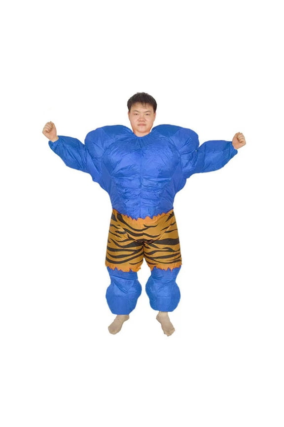 Inflatable Muscle Man Costume For Adults - Funny Strongman Party Outfit (Blue/Red),Height 4'11"-6'3",Blue