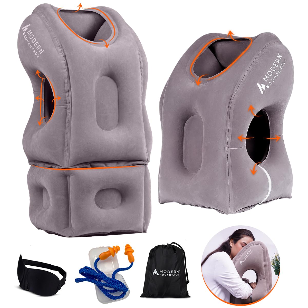 Travel Pillow Inflatable for Airplanes Office Nap, Adjustable Neck ...