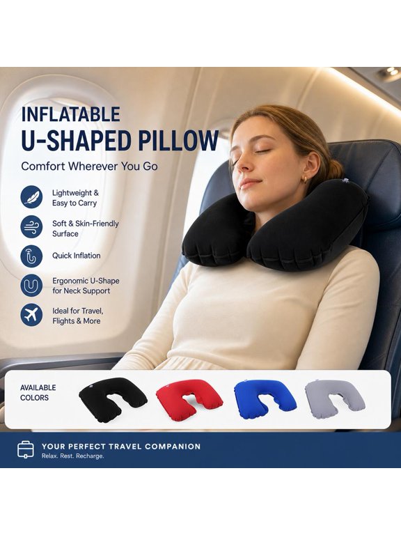 Inflatable Neck Pillows for Travel Pillow for airplanes Airplane Pillow for Neck Support Sleeping Travel Neck Pillow Airplane Travel Essentials Car Pillow Flight Plane Pillow Piercing Pillow