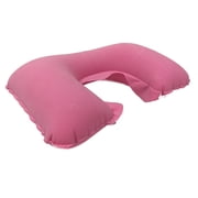 Inflatable Neck Shape Travel Pillow Easy Inflate Soft Velvet Cover Compact Carry [Pink]