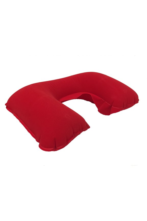 Inflatable Neck Shape Travel Pillow Easy Inflate Soft Velvet Cover Compact Carry [Red]